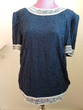 Simon Ellis Evening Top Blouse Size Xl 44 Silk Lined Beads Detail xmas party 