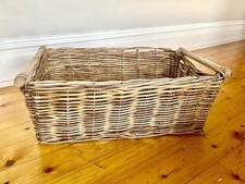 Large Vintage Wicker Woven Basket With Handles Natural Some Wear