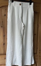 White Linen Cropped Trousers Women Size 10