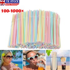100-1000x Straws Flexible Plastic Bendy Colourful Drinking Straw Party Birthday