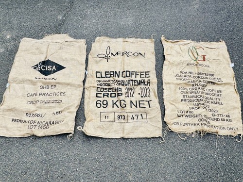 Three burlap jute sacks - three,