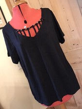 BLACK JERSEY TOP ANN HARVEY WOODEN BEAD DETAIL TEE SHIRT CASUAL YOGA HOLIDAY S M