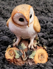 Royal Crown Derby Barn Owl Perched On A Log Figurine 1979 Pristine Condition 