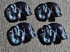 Set Of 4 Blue Glass Elephant Shaped Buttons Ethnic