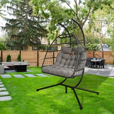 Rattan Egg Swing Chair, Double Seater Hanging Hammock with Washable Cushion