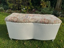 Vintage Lloyd Loom Style Ottoman or Blanket Box. Upholstered Padded Lid. White