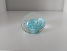 Small Vintage Solid Glass Paperweight With Blossom Design