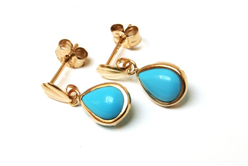 9ct gold turquoise teardrop - gold,