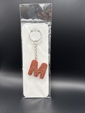 Alphabet Keychain -  Letter ‘M’ - Red With Gold Glitter - Handmade -  Resin