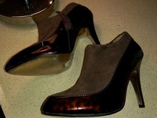 JONATHAN KELSEY 'Sue' Leopard Patent and Suede Shoe Boots Heels Size 4/37