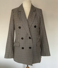 Primark Checked Double Breasted Blazer Jacket Shades Of Brown Size 12 New
