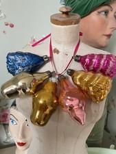 Vintage Selection SIX Small Glass Christmas Baubles Christmas Trees 1940’s 50’s