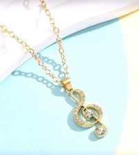 Gold Treble Clef Musical Note Symbol Pendant Necklace Fashion Jewelry Gift 