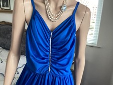1980s Vintage Dress Gorgeous Blue With Diamonta Detail On Bodice 