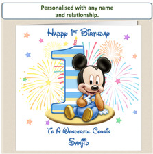 Personalised Mickey Mouse 1st Birthday Card  Son Grandson Nephew Brother Cousin