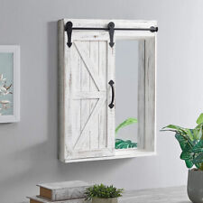 Sliding Barn Door Wall Cabinet with Mirror & Storage Shelves Rustic Farmhouse UK