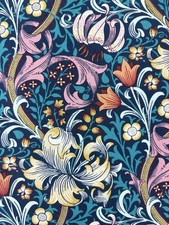 Morris Golden Lily fabric quilting craft cotton navy blue pink William Morris