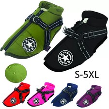 Dog Coat Waterproof With Harness Jacket Raincoat Winter Zip Coats Pet Hole Warm