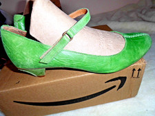 Vintage NEXT Lime Green Distressed Leather Mary Jane Shoes 39[6]