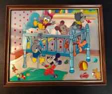 Walt Disney Mickey Mouse Donald Duck Nursery Baby Photo Vintage Foil Art Framed