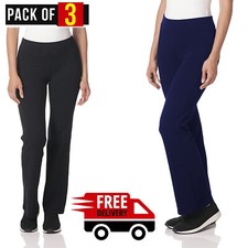 3 PACK WOMENS WIDE LEG TROUSERS LADIES BOOTCUT FLARED BLACK TROUSER WORK PANTS