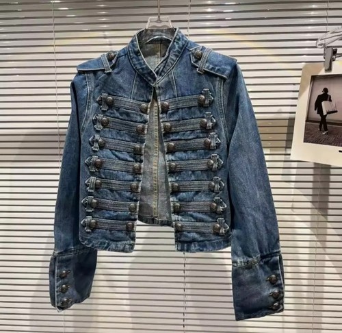 Denim jacket stand collar - denim,