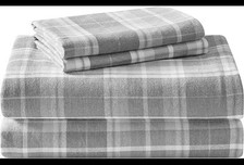 Laura Ashley Full Sheet Set Cotton Flannel Bedding Grey Plaid Duvet cover Pillow
