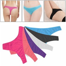 6 Pack Womens Cotton Thongs Knickers Solid Seamless G-strings Underwear Panty