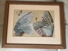 Antique chinese / japanese hand coloured print stylised bird feathers signed