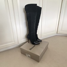 Dune black suede and patent pointed toe over knee dressy boots ‘pixie’ 5 (38)