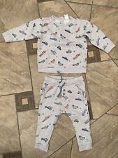 H&M Baby Boy Beige Vehicles Top Jumper Joggers Tracksuit Outfit Set 12-18 M