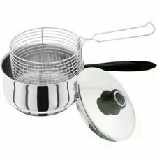 3PC 20cm STAINLESS STEEL DEEP INDUCTION 3L FRYER SET & CHIP PAN + LID & BASKET
