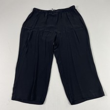 Eileen Fisher Pants Womens Large Black 100% Silk Wide Leg Cropped Pull On Lounge