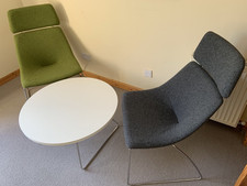 Elite ‘Escape’ Moss & Slate Sled Base Lounge Chairs plus White Coffee Table