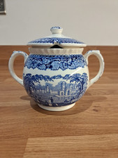 Vintage Masons Vista Blue White Lidded Sugar Bowl or Condiments Jar