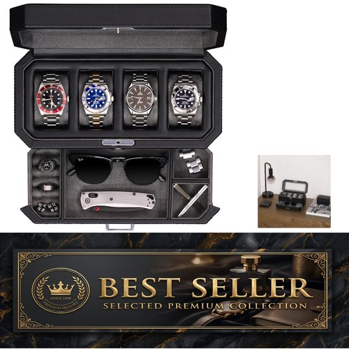 Slot leather watch box with - 4-slot,