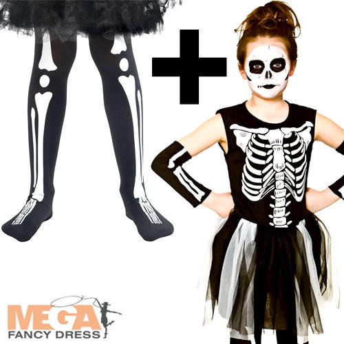 Skeleton tights girls fancy - girls,