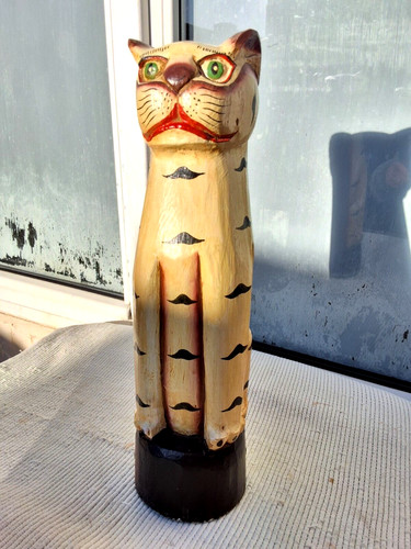 Tall wooden cat carved - wooden,