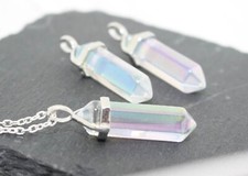 Angel Aura Quartz Crystal Gemstone Pendant With FREE 925 SS Necklace