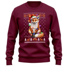 Santa Fox Christmas Sweatshirt Wildlife Animal Men and Women Jumper Tree Ligh...