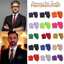 Premium Mens Neck Tie and Handkerchief Set for Business Formal and Casual Outfit