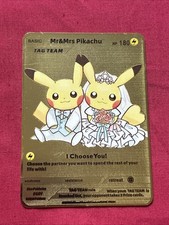 Wedding Mr & Mrs Pikachu Marriage Love Solid Metal Golden Card I Choose You