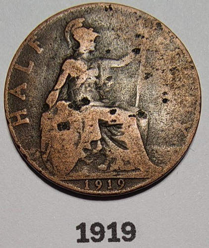 1919 half penny coin - half, uk