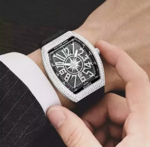 Iced out square watch - watch, silver