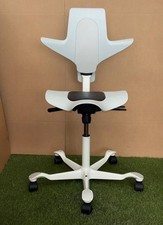 HAG Capisco Saddle Chair, Black Smokey Leather Seat Pad/White Base - UK DELIVERY
