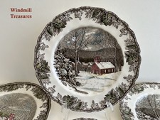 6 JOHNSON BROTHERS FRIENDLY VILLAGE SCHOOL HOUSE DINNER PLATES 25cm - GREAT COND