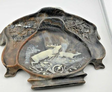 Vintage Incolay Stone Carved Deer Stag Hunting Valet Dresser Tray Organizer