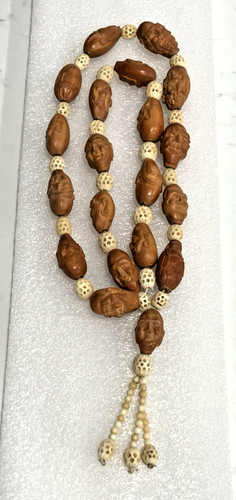 Vintage carved nut bead prayer - carved,