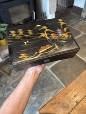 Vintage Japanese Storage Box Jewellery Box Black And Gold Detail Retro 80s