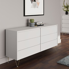 Chest of Drawers White with 6 Drawers Modern Style Bedroom Furniture Gold Legs